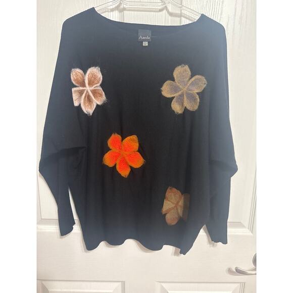Aaeda Sweaters - Aaeda Felted Floral Dolman Sleeve Sweater Embroidered Size Large Whimsical